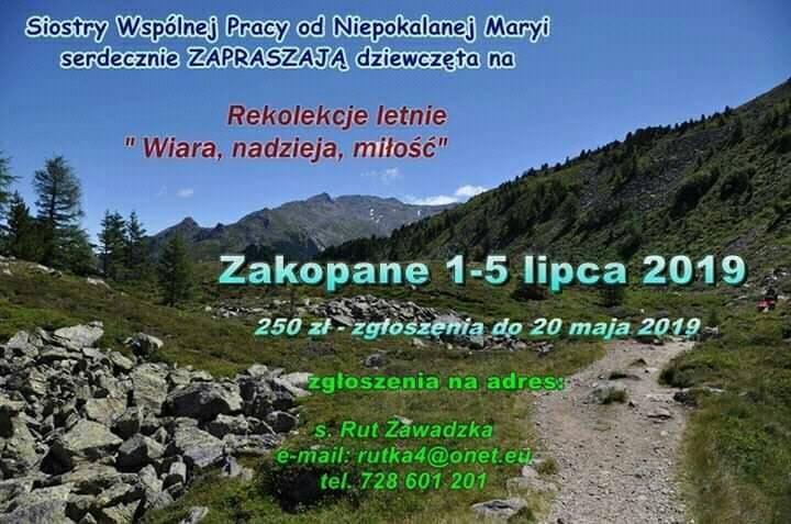 Letnie rekolekcje w Zakopanem (zaproszenie)