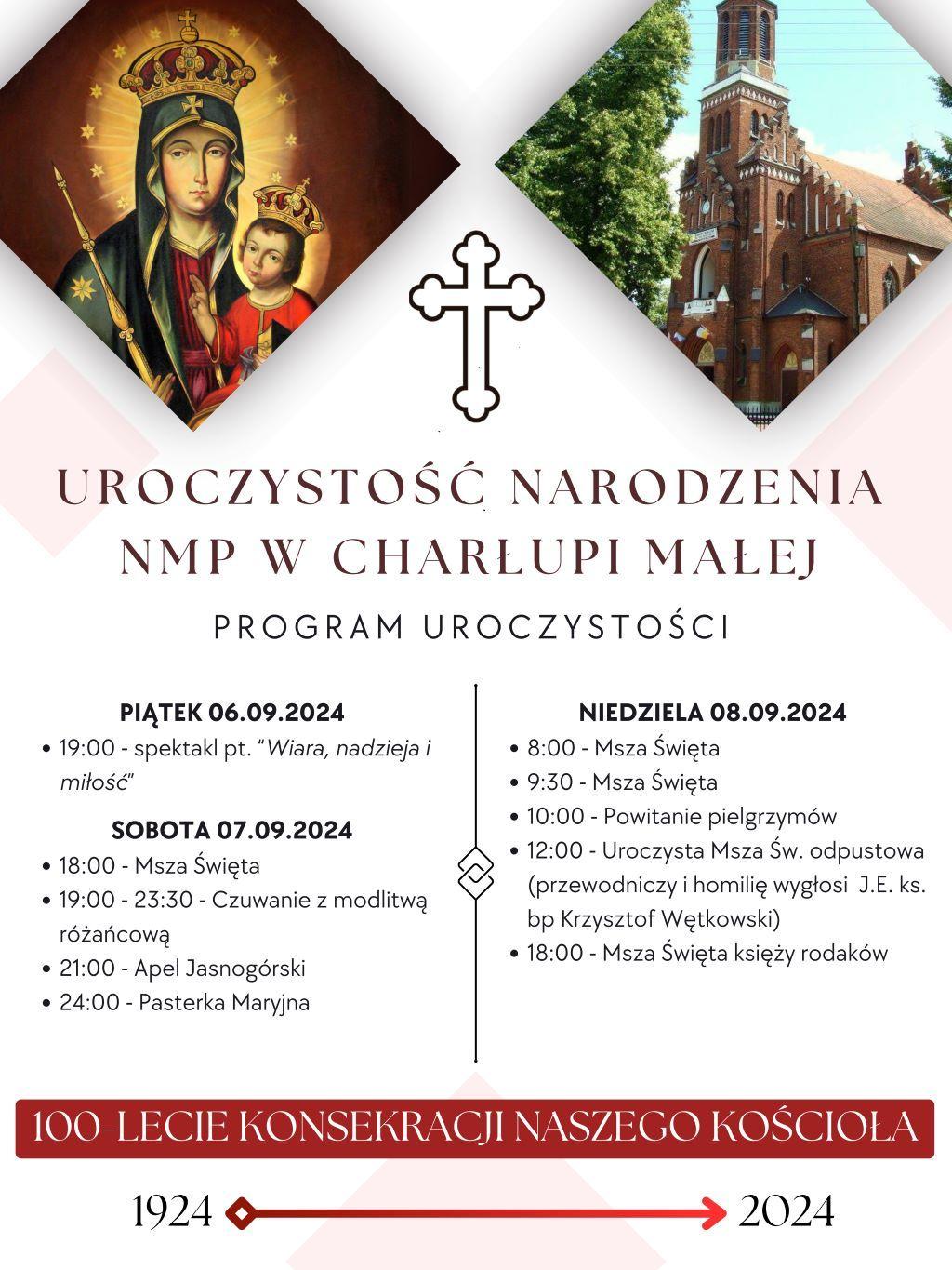 Charłupia Mała: Zaproszenie na 100-lecie konsekracji kościoła i odpust ku czci Matki Bożej Charłupskiej Księżnej Sieradzkiej