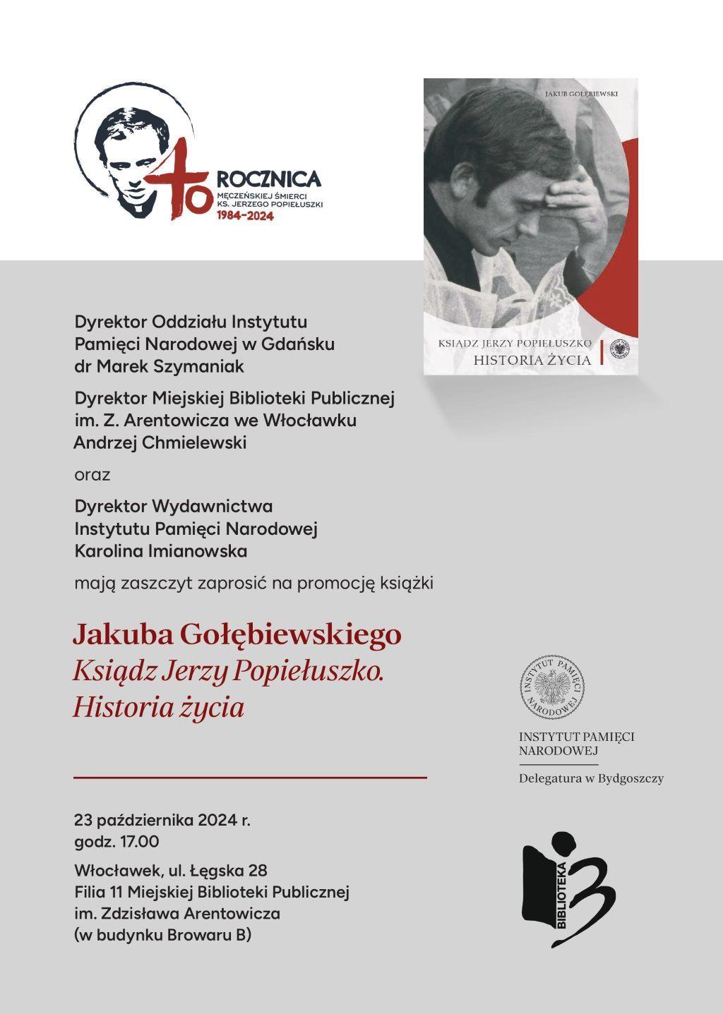 Włocławek: Spotkanie IPN dotyczące bł. ks. Jerzego Popiełuszki w Bibliotece Publicznej (zaproszenie)