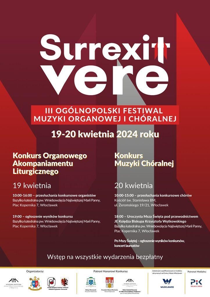 III Ogólnopolski Festiwal Muzyki Organowej i Chóralnej „Surrexit vere” (zaproszenie)